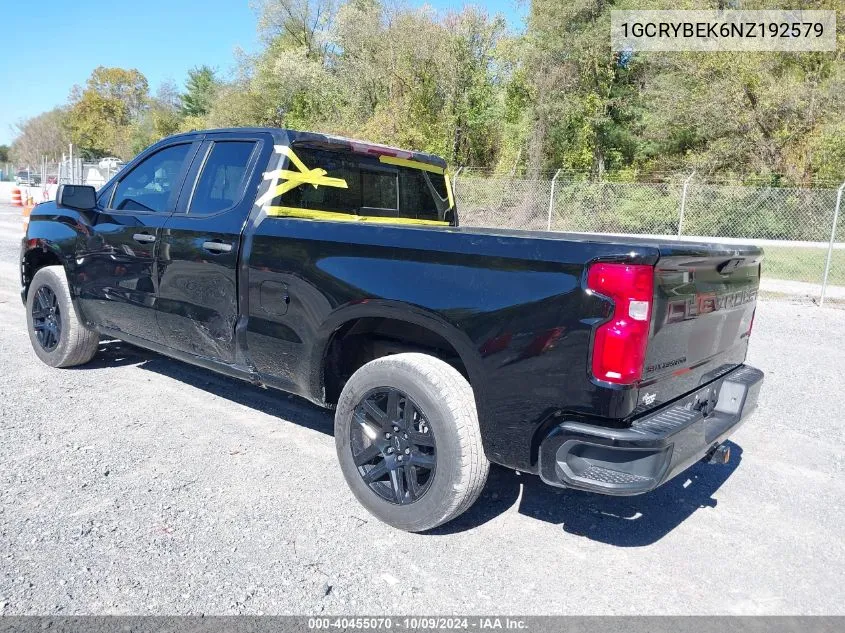 2022 Chevrolet Silverado 1500 Ltd 4Wd Double Cab Standard Bed Custom VIN: 1GCRYBEK6NZ192579 Lot: 40455070