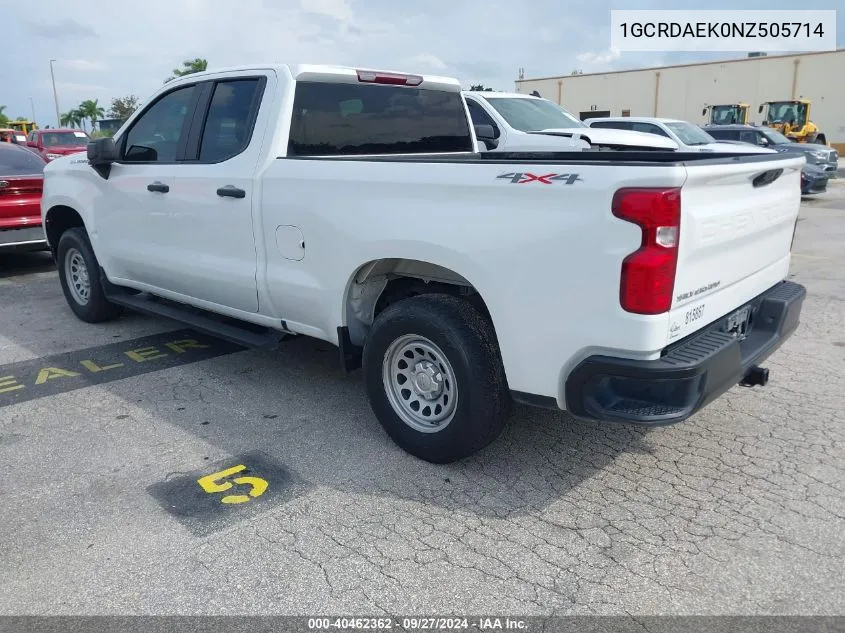 2022 Chevrolet Silverado 1500 4Wd Double Cab Standard Bed Wt VIN: 1GCRDAEK0NZ505714 Lot: 40462362