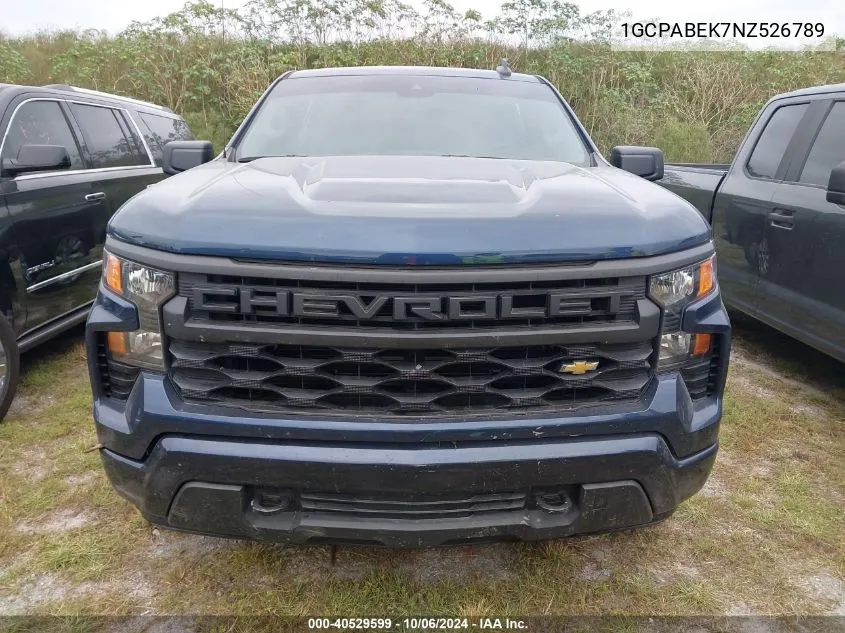 2022 Chevrolet Silverado C1500 Custom VIN: 1GCPABEK7NZ526789 Lot: 40529599