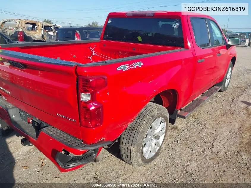 2022 Chevrolet Silverado 1500 4Wd Short Bed Custom VIN: 1GCPDBEK3NZ616819 Lot: 40534550