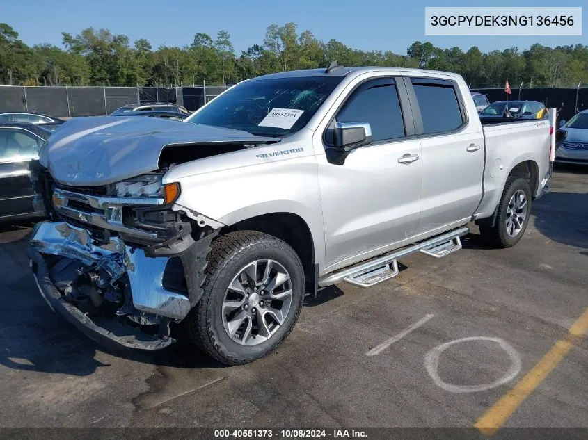 2022 Chevrolet Silverado 1500 Ltd 4Wd Short Bed Lt VIN: 3GCPYDEK3NG136456 Lot: 40551373