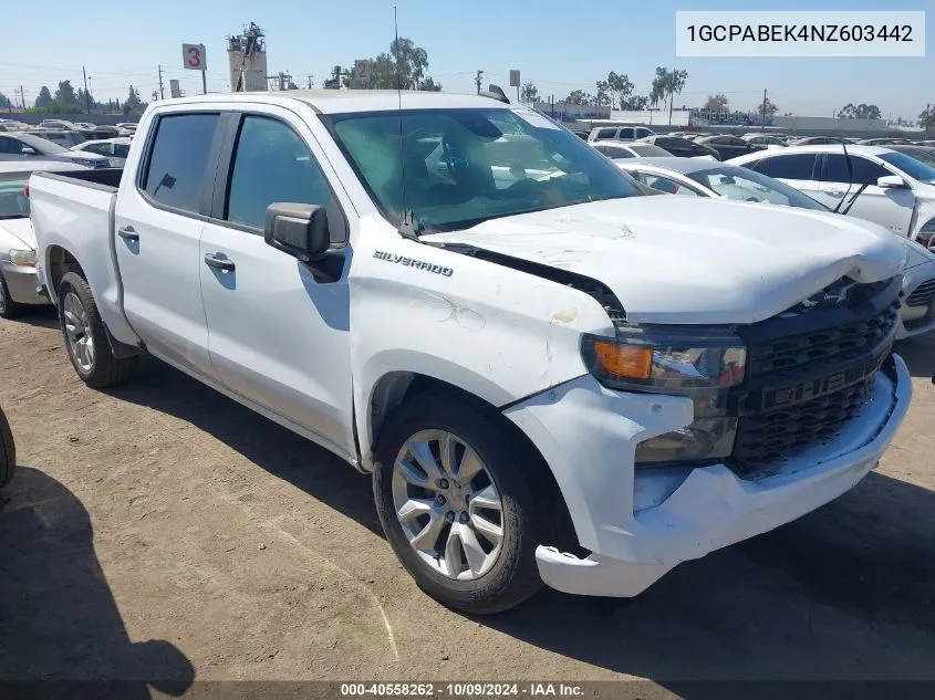 2022 Chevrolet Silverado 1500 VIN: 1GCPABEK4NZ603442 Lot: 40558262