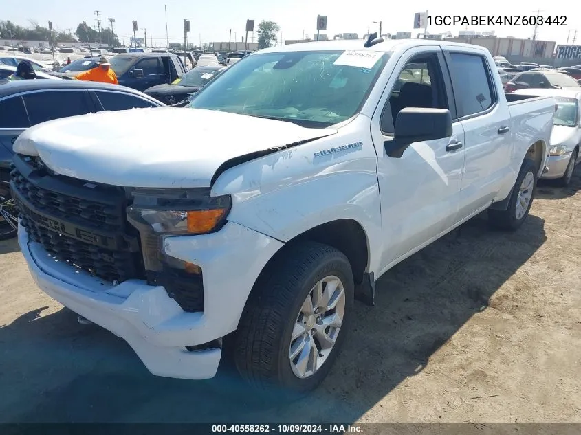 2022 Chevrolet Silverado 1500 VIN: 1GCPABEK4NZ603442 Lot: 40558262