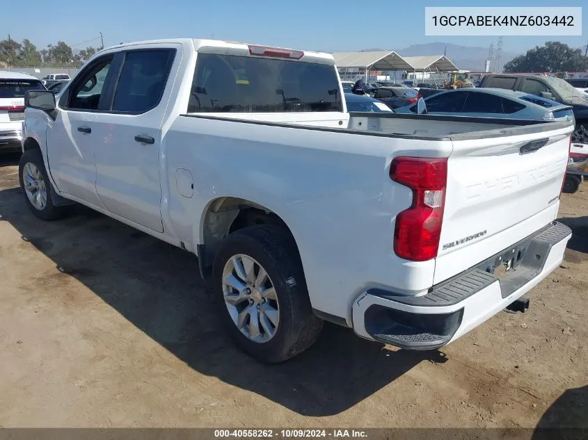 2022 Chevrolet Silverado 1500 VIN: 1GCPABEK4NZ603442 Lot: 40558262