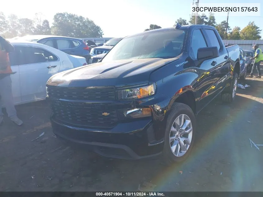 2022 Chevrolet Silverado Ltd C1500 Custom VIN: 3GCPWBEK5NG157643 Lot: 40571904