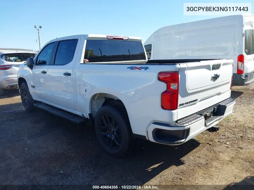 2022 Chevrolet Silverado 1500 Ltd 4Wd Short Bed Custom VIN: 3GCPYBEK3NG117443 Lot: 40654305