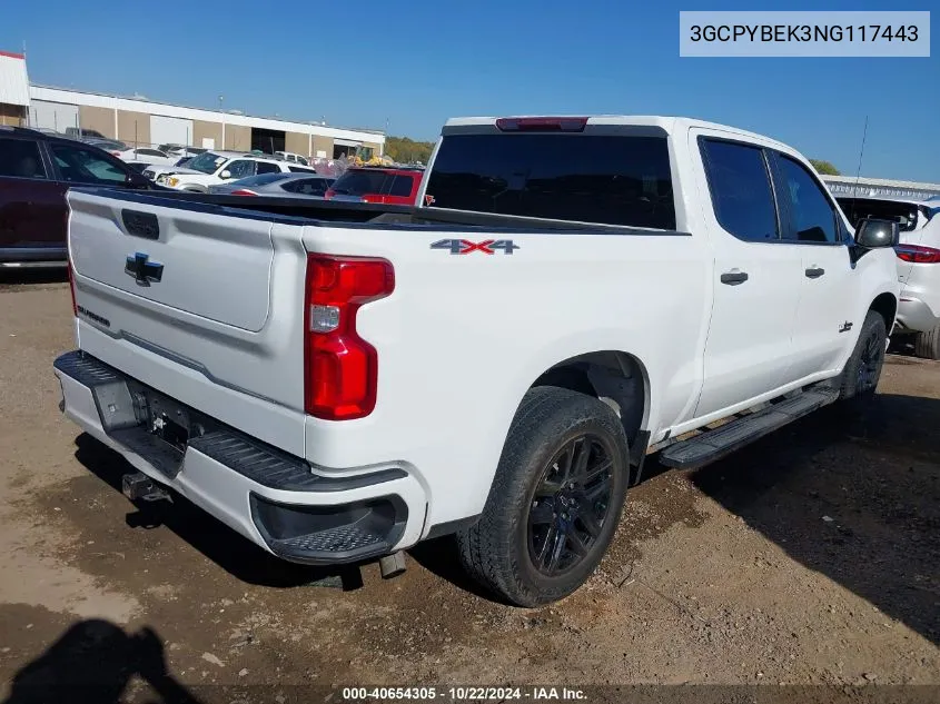 2022 Chevrolet Silverado 1500 Ltd 4Wd Short Bed Custom VIN: 3GCPYBEK3NG117443 Lot: 40654305