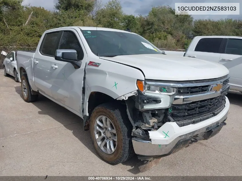 2022 Chevrolet Silverado 1500 4Wd Standard Bed Lt VIN: 1GCUDDED2NZ583103 Lot: 40706934