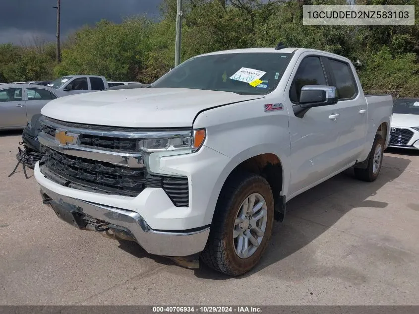 2022 Chevrolet Silverado 1500 4Wd Standard Bed Lt VIN: 1GCUDDED2NZ583103 Lot: 40706934