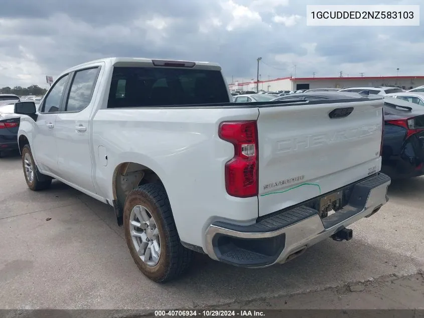 2022 Chevrolet Silverado 1500 4Wd Standard Bed Lt VIN: 1GCUDDED2NZ583103 Lot: 40706934