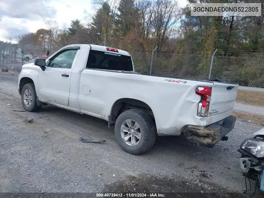 2022 Chevrolet Silverado 1500 4Wd Long Bed Wt VIN: 3GCNDAED0NG522805 Lot: 40739412