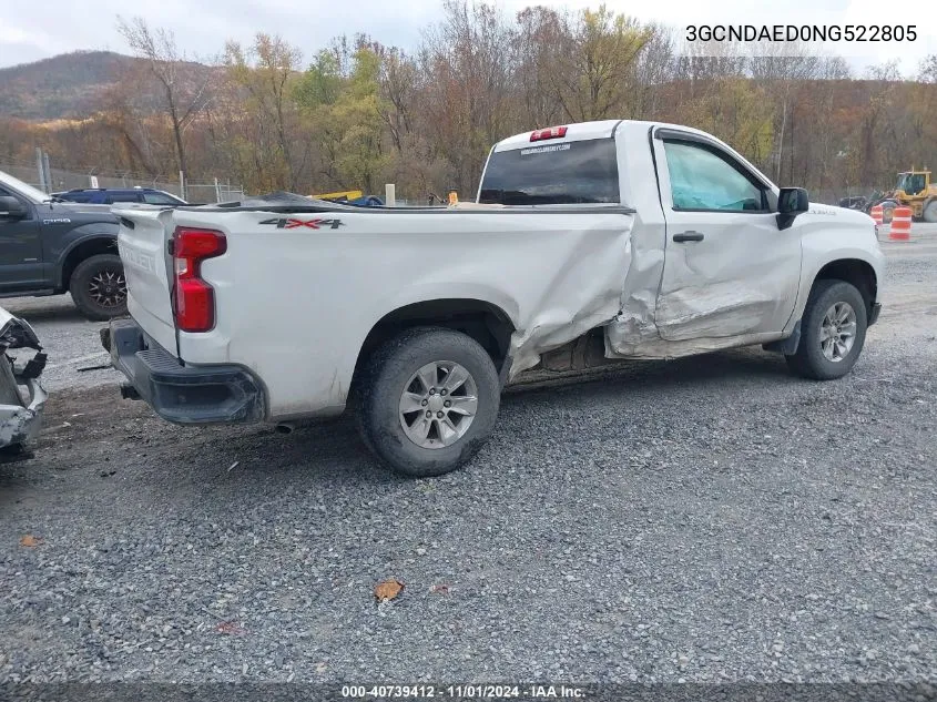 2022 Chevrolet Silverado 1500 4Wd Long Bed Wt VIN: 3GCNDAED0NG522805 Lot: 40739412