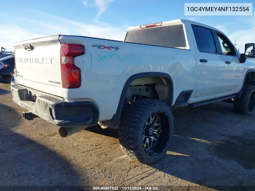 2022 Chevrolet Silverado 2500Hd 4Wd Standard Bed Custom VIN: 1GC4YMEY4NF132554 Lot: 40807532