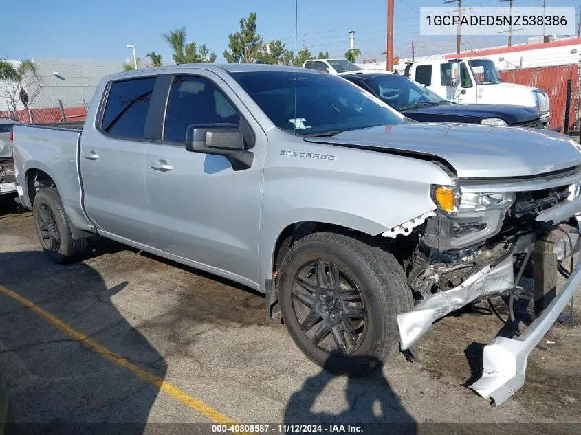 2022 Chevrolet Silverado 1500 2Wd Short Bed Rst VIN: 1GCPADED5NZ538386 Lot: 40808587