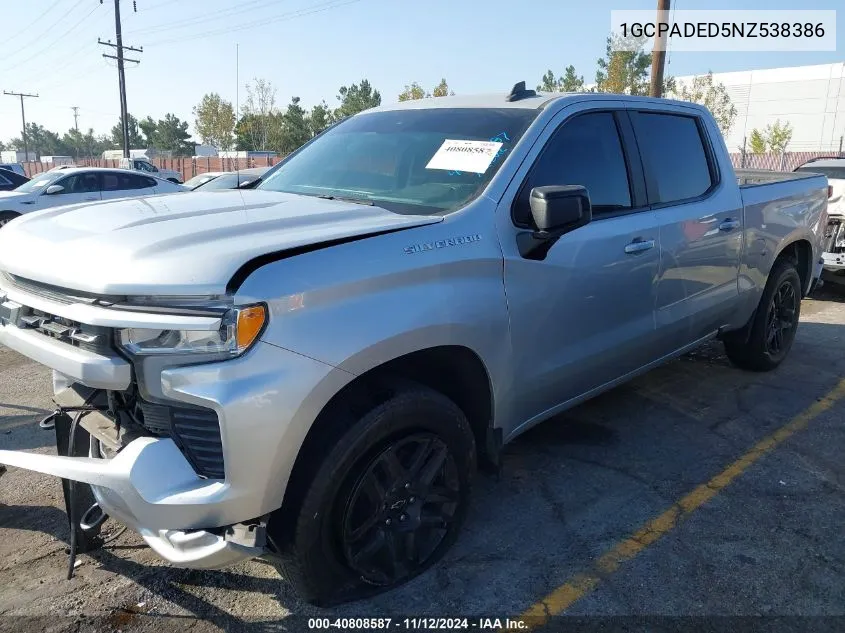 2022 Chevrolet Silverado 1500 2Wd Short Bed Rst VIN: 1GCPADED5NZ538386 Lot: 40808587