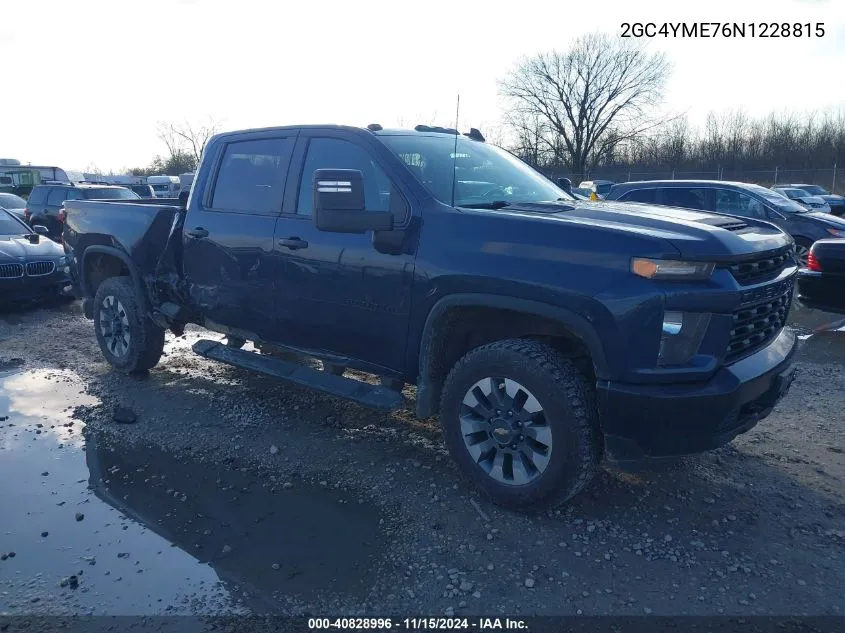 2022 Chevrolet Silverado 2500Hd 4Wd Standard Bed Custom VIN: 2GC4YME76N1228815 Lot: 40828996