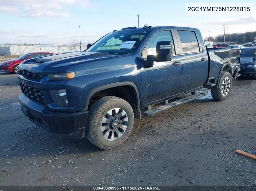 2022 Chevrolet Silverado 2500Hd 4Wd Standard Bed Custom VIN: 2GC4YME76N1228815 Lot: 40828996