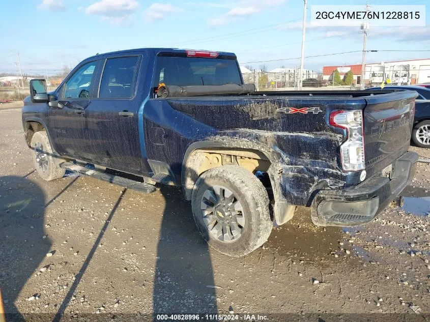 2022 Chevrolet Silverado 2500Hd 4Wd Standard Bed Custom VIN: 2GC4YME76N1228815 Lot: 40828996