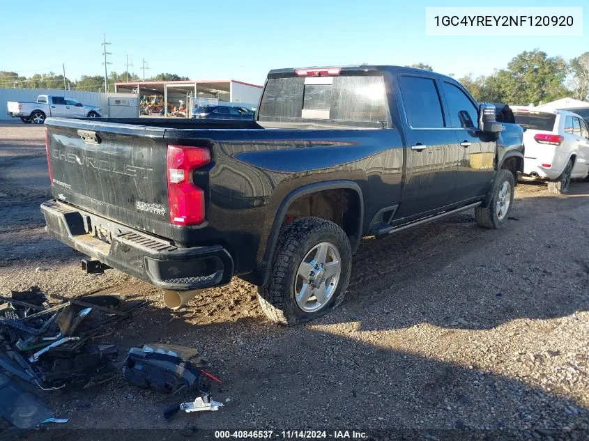 2022 Chevrolet Silverado 2500Hd 4Wd Standard Bed High Country VIN: 1GC4YREY2NF120920 Lot: 40846537