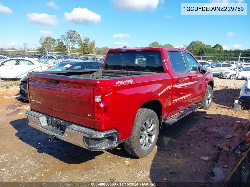 2022 Chevrolet Silverado 1500 Ltd 4Wd Short Bed Lt VIN: 1GCUYDED9NZ229759 Lot: 40858569