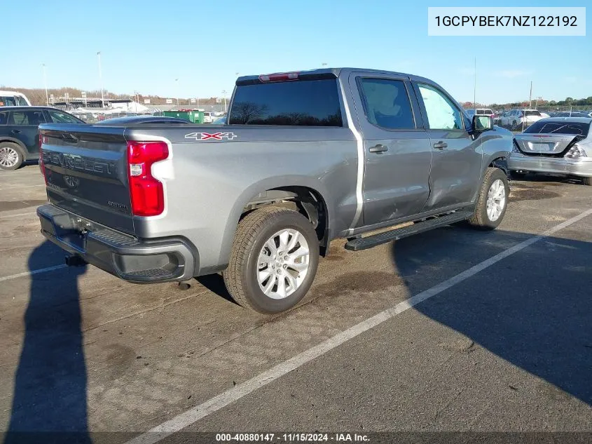 2022 Chevrolet Silverado 1500 Ltd 4Wd Short Bed Custom VIN: 1GCPYBEK7NZ122192 Lot: 40880147