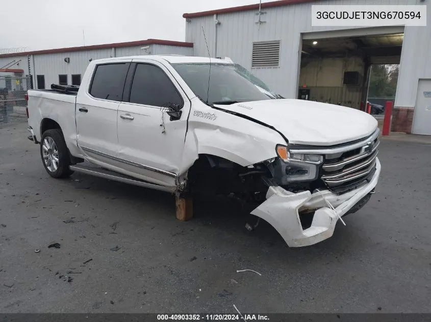 2022 Chevrolet Silverado 1500 4Wd Short Bed High Country VIN: 3GCUDJET3NG670594 Lot: 40903352