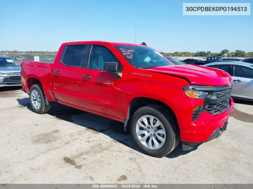 2023 Chevrolet Silverado 1500 4Wd Short Bed Custom VIN: 3GCPDBEK0PG194513 Lot: 40699092