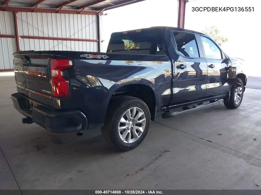 2023 Chevrolet Silverado 1500 4Wd Short Bed Custom VIN: 3GCPDBEK4PG136551 Lot: 40714808