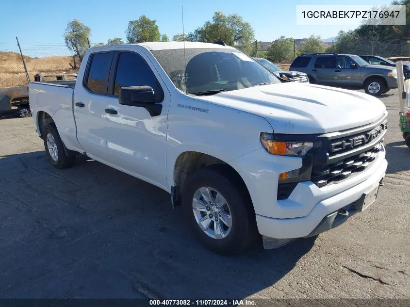 2023 Chevrolet Silverado 1500 2Wd Double Cab Standard Bed Custom VIN: 1GCRABEK7PZ176947 Lot: 40773082