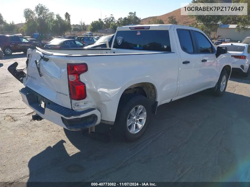 2023 Chevrolet Silverado 1500 2Wd Double Cab Standard Bed Custom VIN: 1GCRABEK7PZ176947 Lot: 40773082