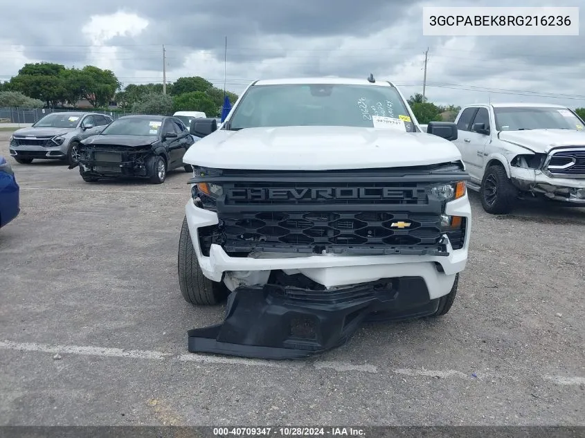 2024 Chevrolet Silverado 1500 2Wd Short Bed Custom VIN: 3GCPABEK8RG216236 Lot: 40709347