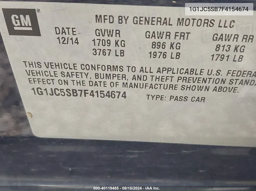 1G1JC5SB7F4154674 2015 Chevrolet Sonic Lt