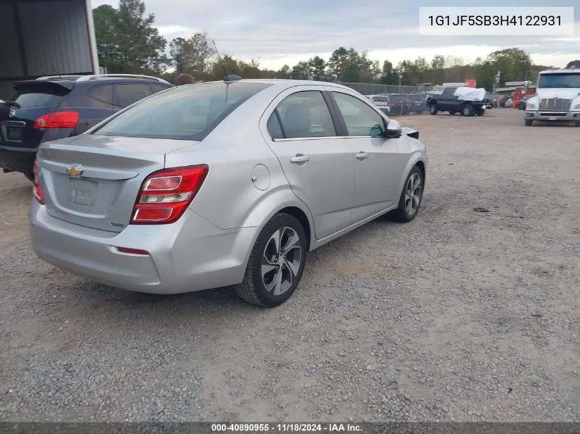 2017 Chevrolet Sonic Premier Auto VIN: 1G1JF5SB3H4122931 Lot: 40890955