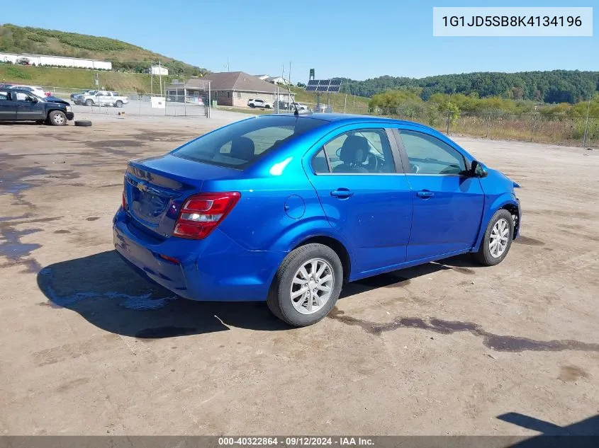 2019 Chevrolet Sonic Lt Auto VIN: 1G1JD5SB8K4134196 Lot: 40322864