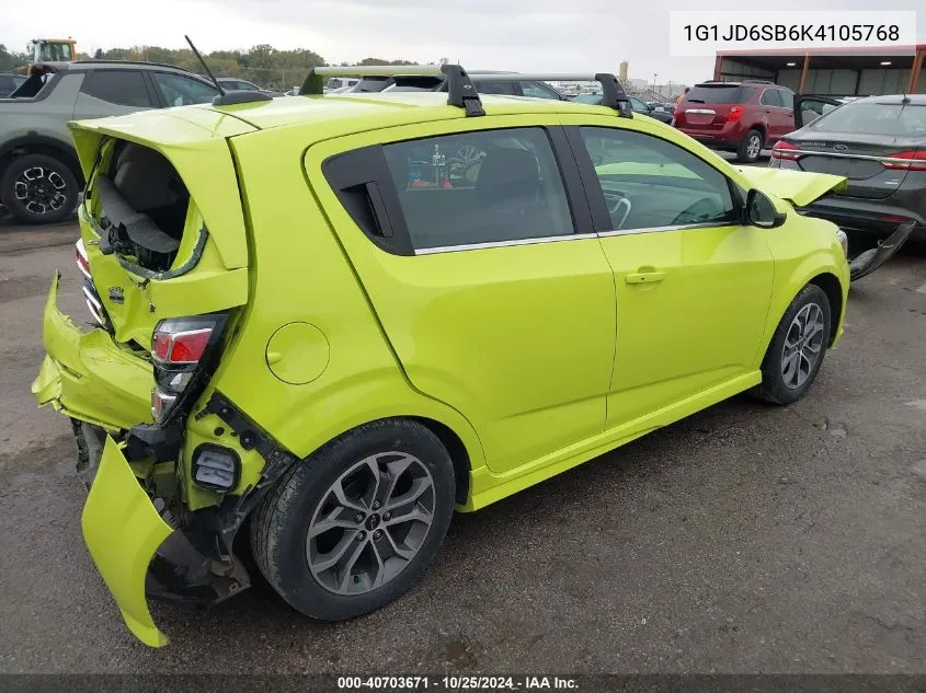 2019 Chevrolet Sonic Lt Auto VIN: 1G1JD6SB6K4105768 Lot: 40703671