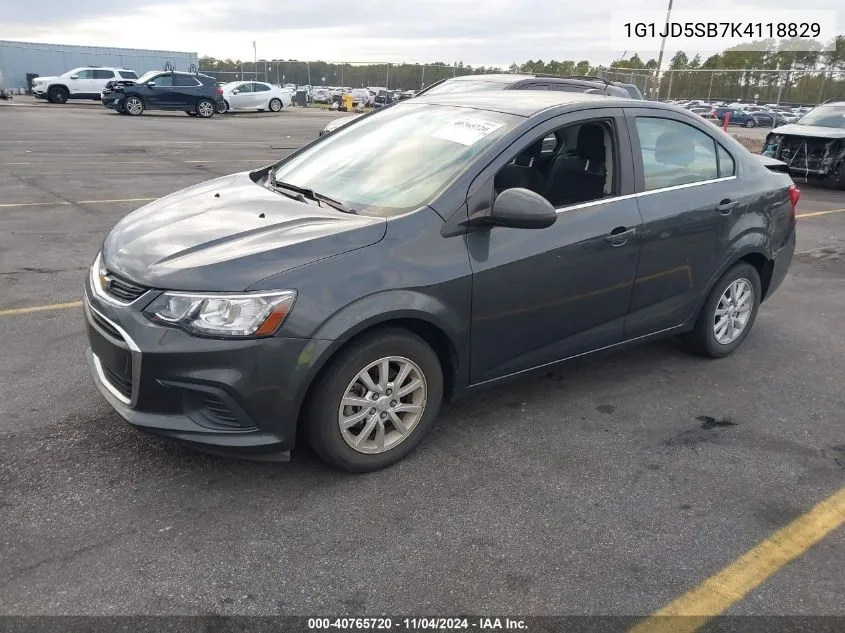 2019 Chevrolet Sonic Lt Auto VIN: 1G1JD5SB7K4118829 Lot: 40765720