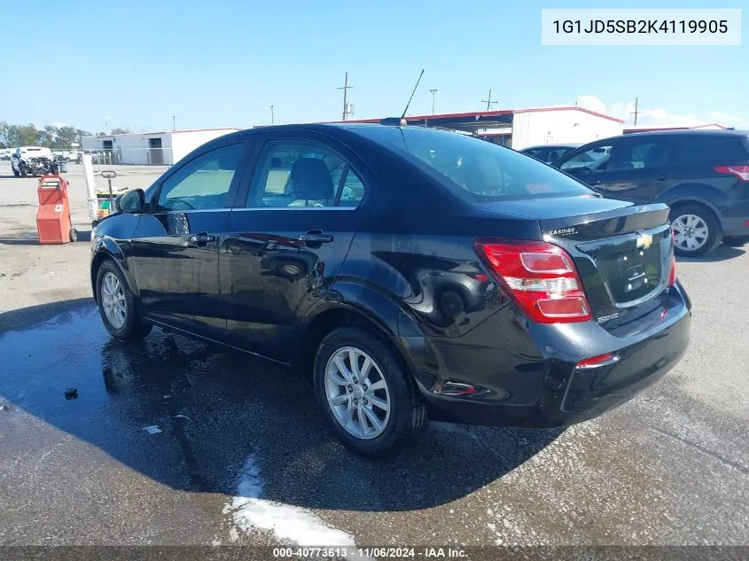 2019 Chevrolet Sonic Lt Auto VIN: 1G1JD5SB2K4119905 Lot: 40773613