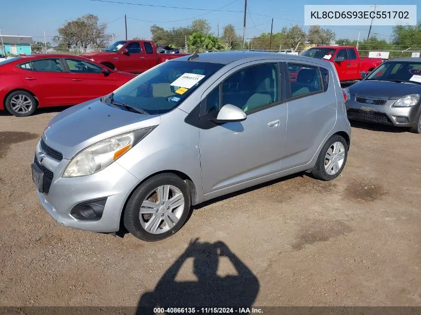 2014 Chevrolet Spark 1Lt Auto VIN: KL8CD6S93EC551702 Lot: 40866135