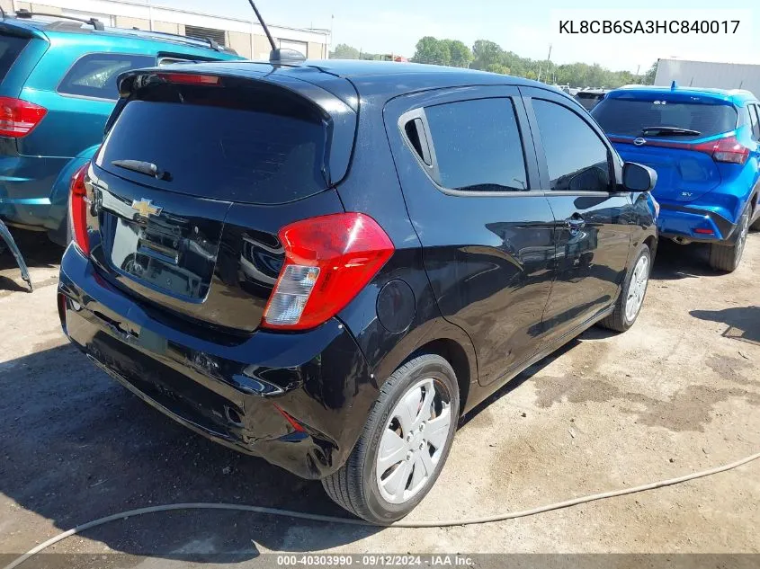 2017 Chevrolet Spark Ls VIN: KL8CB6SA3HC840017 Lot: 40303990