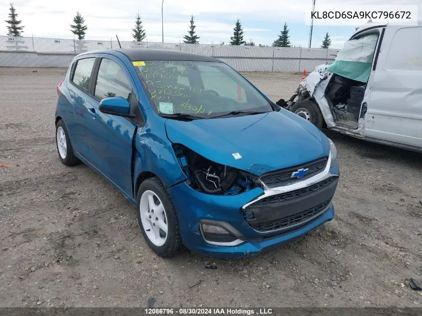 2019 Chevrolet Spark 1Lt VIN: KL8CD6SA9KC796672 Lot: 12086796