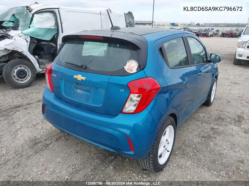 2019 Chevrolet Spark 1Lt VIN: KL8CD6SA9KC796672 Lot: 12086796