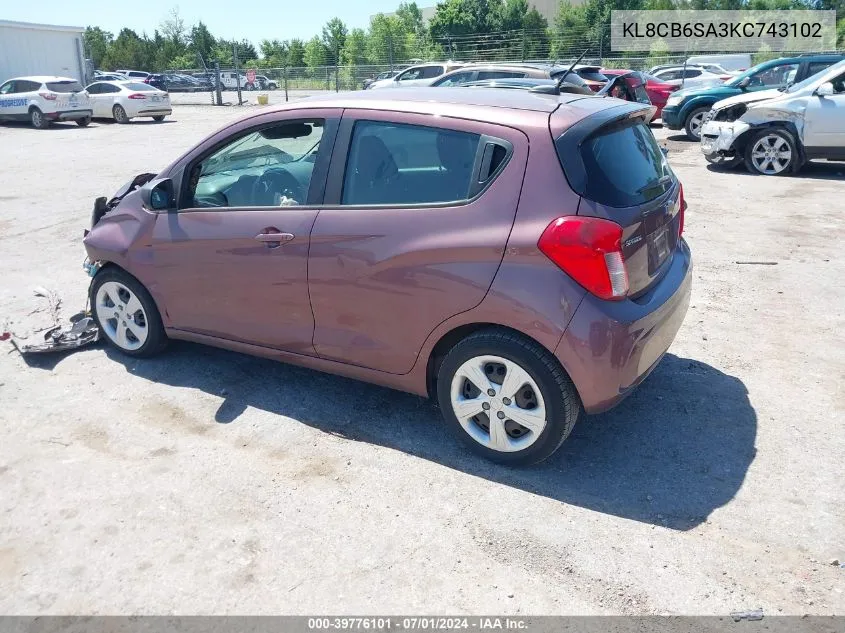 2019 Chevrolet Spark Ls Cvt VIN: KL8CB6SA3KC743102 Lot: 39776101