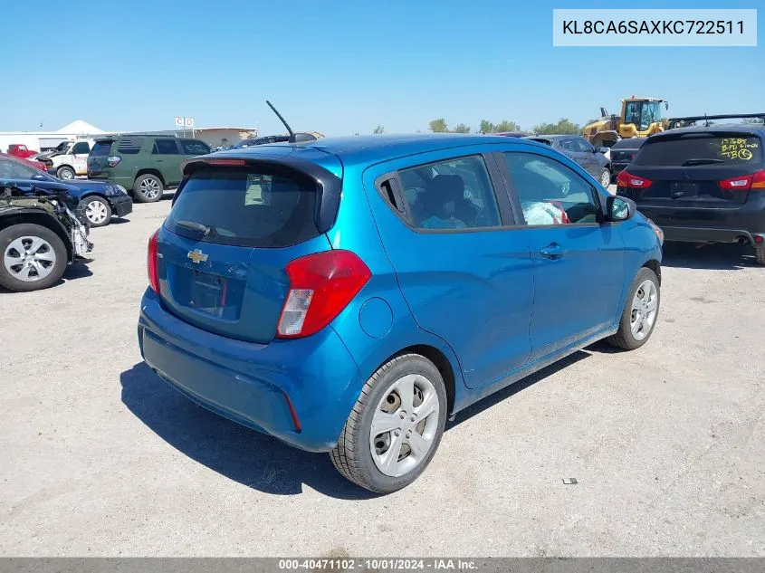 2019 Chevrolet Spark Ls Manual VIN: KL8CA6SAXKC722511 Lot: 40471102