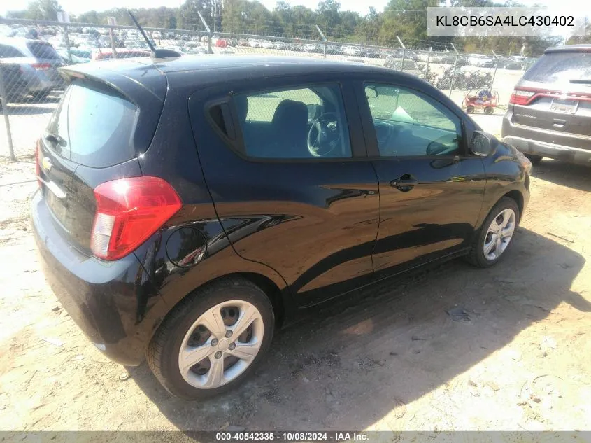 2020 Chevrolet Spark Fwd Ls Automatic VIN: KL8CB6SA4LC430402 Lot: 40542335