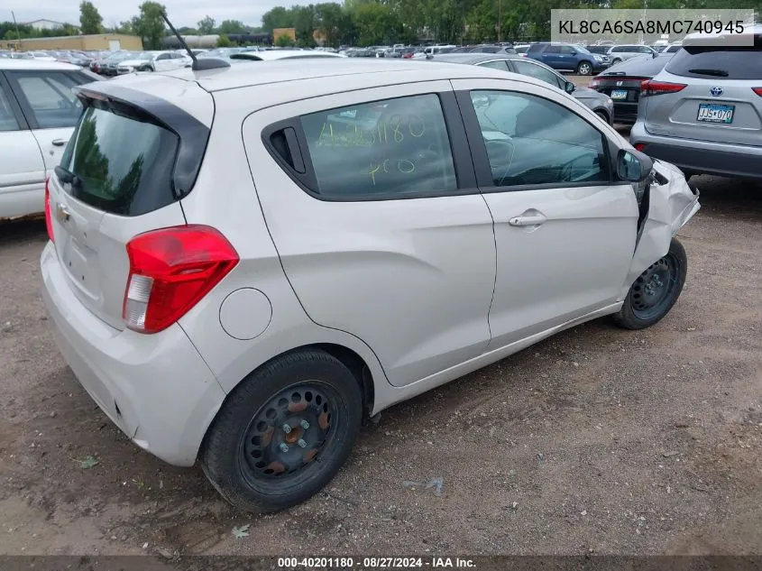 2021 Chevrolet Spark Fwd Ls Manual VIN: KL8CA6SA8MC740945 Lot: 40201180