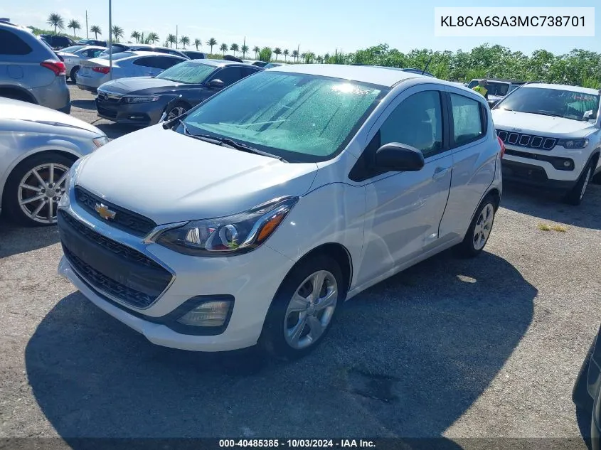 2021 Chevrolet Spark Fwd Ls Manual VIN: KL8CA6SA3MC738701 Lot: 40485385