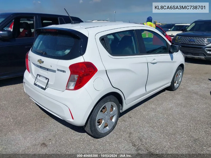 2021 Chevrolet Spark Fwd Ls Manual VIN: KL8CA6SA3MC738701 Lot: 40485385