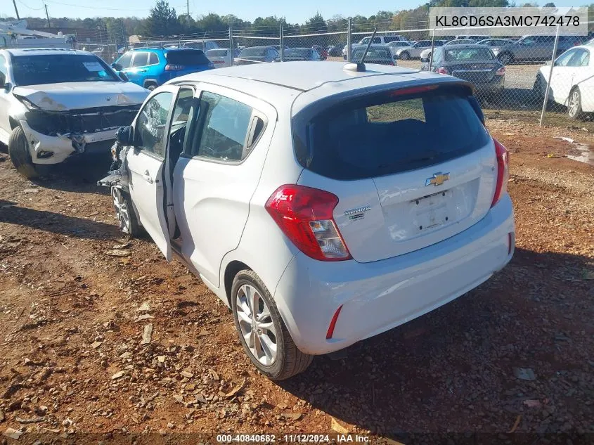 2021 Chevrolet Spark Fwd 1Lt Automatic VIN: KL8CD6SA3MC742478 Lot: 40840682