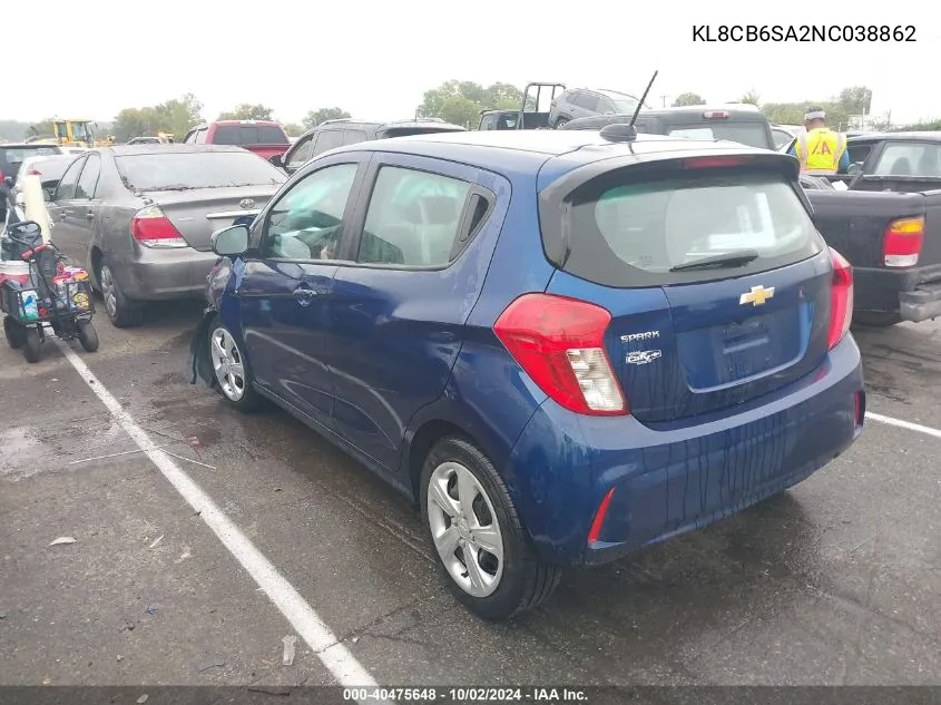 2022 Chevrolet Spark Fwd Ls Automatic VIN: KL8CB6SA2NC038862 Lot: 40475648