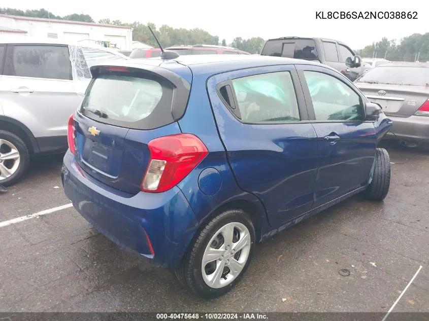 2022 Chevrolet Spark Fwd Ls Automatic VIN: KL8CB6SA2NC038862 Lot: 40475648